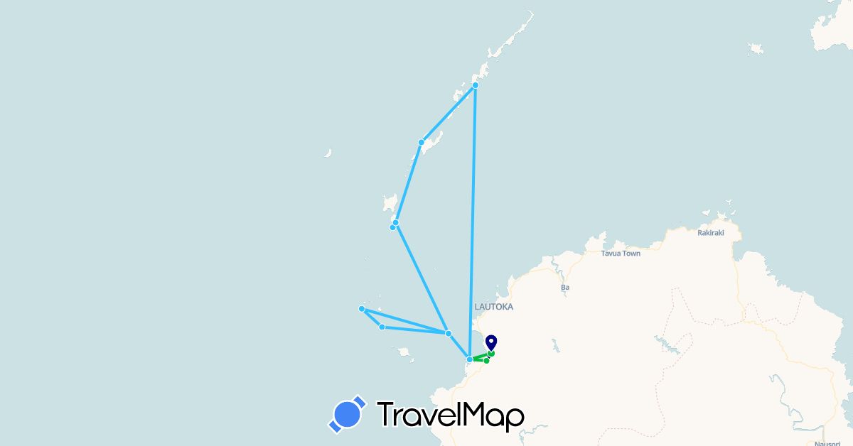 TravelMap itinerary: driving, bus, boat in Fiji (Oceania)